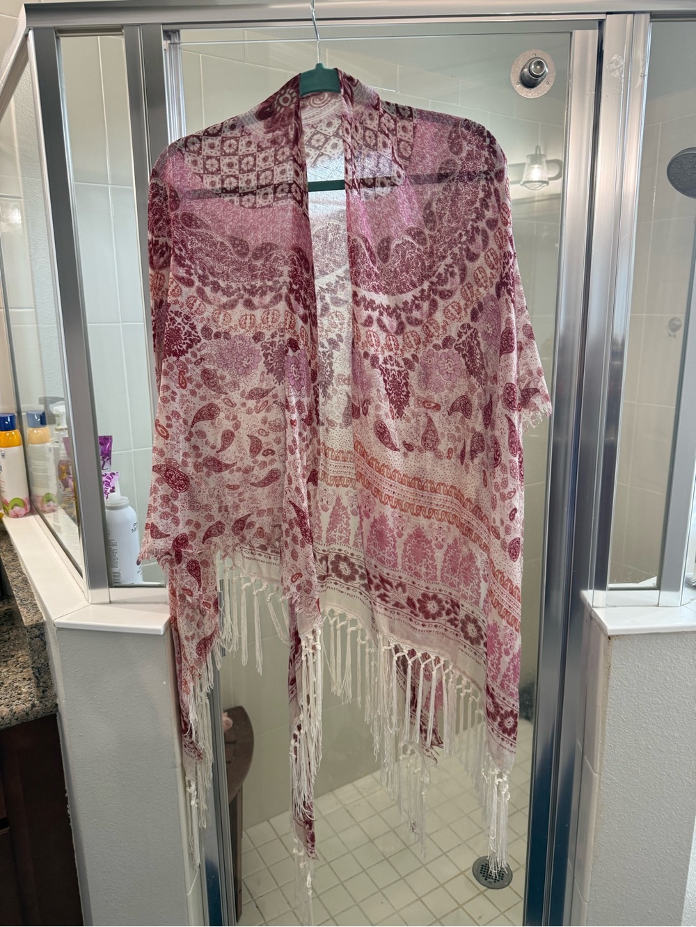 Lightweight Pink Paisley Fringe Kimono